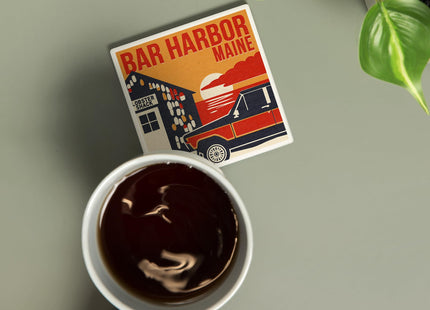 Lantern Press Bar Harbor, Maine, Woodblock (Absorbent Ceramic Coaster, Single, Cork Back, Kitchen Table Decor)