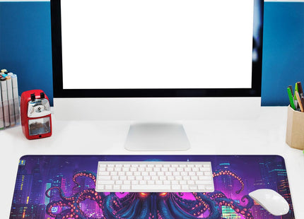 Octopus Gaming Mouse Pad Desk Pad Neon Cityscape Cthulhu Mousepad XL Large Gaming Mouse Pad Laptop Keyboard Mat Desk Pad Office Home Decor for Women Girl 31.5"x11.8"