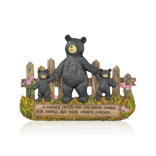 Pine Ridge Family Black Bear Wall Art Home Decor - Rustic Framed Wall Art Family Bear A Mother Holds Her Childrens Hands For Awhile But Their Hearts Forever - Cabin Christmas Home Decorative