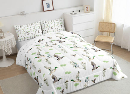 Erosebridal Mallard Duck Comforter Set Toddler Size Woodland Wild Duck Bedding Set for Kids Boys Girls Waterfowl Flying Ducks Duvet Insert Rustic Farmhouse Comforter Hunting Wildlife Theme,2 Pcs