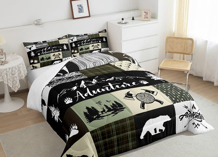 Castle Fairy Rustic Farmhouse Comforter Set Queen Size,Bear Deer Wolf Wild Animals Patchwork Bedding Set for Women Adult,Cabin Decor Exotic Aztec Boho Luxury Bed Duvet Insert, 2 Pillowcases
