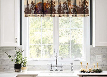 wlsgdsg Vintage Bear Deer Valance Curtain Old Country Forest Plank Hunting Lodge Bear Paw Prints Elk Arrows Window Treatment Valances Curtains for Kitchen Living Room Bedroom 54x18In