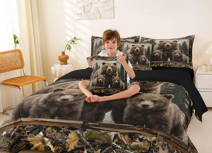 Feelyou Bear Twin Comforter Set with Sheets for Kids Boys Girls Wild Animal Hunting 7 Pieces Bedding Set Western Cabin Bed in a Bag Rustic Country Farmhouse Room Decor Yellow Brown