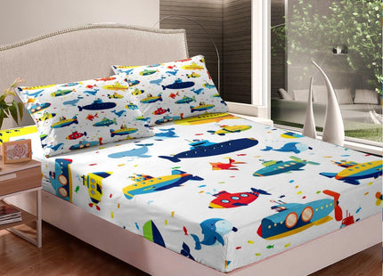 Submarines Bedding Set Twin Size Dolphin and Whale Bed Set for Girls Teens Bedroom Decor Kids Underwater World Fitted Sheet Soft Microfiber Ocean Theme Bed Cover(1 Fitted Sheet+1 Pillow Case)