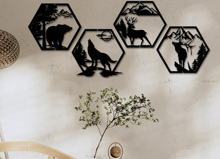Xedatric Rustic Forest Metal Wall Art 4-Piece Bear Deer Wolf Moose