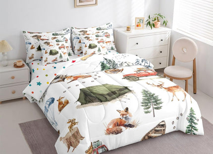Erosebridal Wild Animal 7 Piece Bed in A Bag Queen Happy Camping Comforter Set Fox Deer Wildlife Woodland Animals Bedding Sets for Boys Girls Camper Car Western Cowboy Sheet Set with Comforter