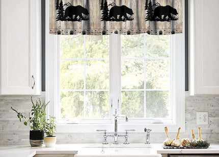 Djaby Bear Valance Curtains, Wild Animals Rustic Cabin Forest Bear Print Wooden Board Small Valance Curtains for Bedroom Living Room 54x18inch