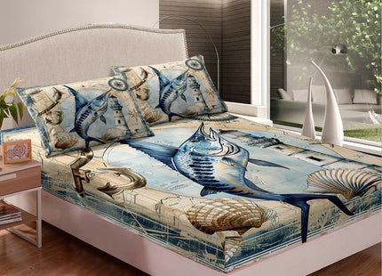 Feelyou Marlin Swordfish Bed Set Nautical Anchor Bed Sheets for Kids Boys Girls Ocean Marine Theme Sheet Set Fishing Bedding Sheets 1 Sheet Set with 1 Pillowcase Twin Size
