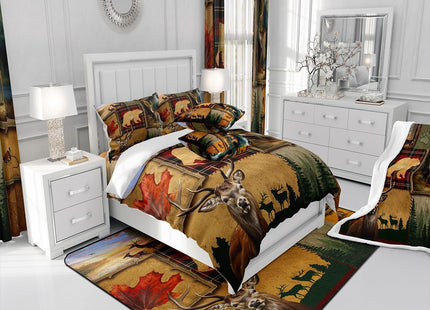 Manfei Hunting Sheet Set King Size, Wildlife Deer Bear Adventure Hunting Theme Bed Sheet Set 4pcs with Deep Pocket Fitted Sheet + Flat Sheet + 2 Pillowcases, Farmhouse Bedding Set for Kids Boys Teens