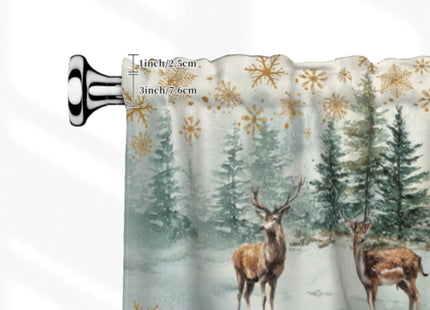 Evlaschin 54"x18" Winter Deers Window Treatment Valances Xmas Pine Trees Gold Snowflakes Kitchen Valance 1 Pack Winter Elk Forest Rod Pocket Curtain Valance for Bedding Dining Room Decor