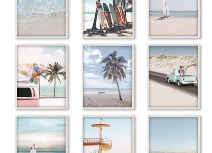 9 Pieces Beach Wall Art Prints Ocean Beach Decor Nautical Themed Posters Teens Girls Bedroom Decor, 8 x 10 Inch, Wall Art Decoration for Men and Women Living room Bedroom