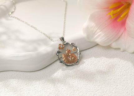 Fox Necklace for Women, Fox Gifts for Teens, Moon and Flower Design, Birthday, Graduation, Back to School, Easter Basket Stuffers (Fox Necklace-Round A)