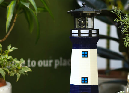 HSHD Lighthouse with Rotating Beacon LED Lights - Solar Lighthouse Lamp Outdoor Decorative for Garden Patio Well Cover Gifts(Blue2)