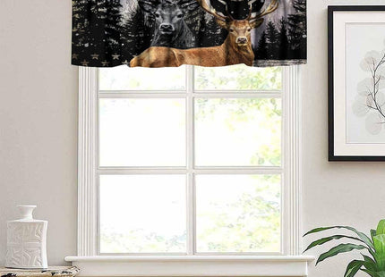 wlsgdsg Deer Valance Curtains for Boys Teen Room Decor, Black American Flag Camo Snowy Forest Woodland Wild Animal Hunting Window Treatments, Rod Pocket Drapes for Man Cave Bedroom, 54x18in 1P