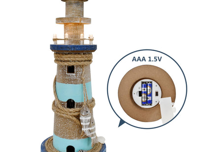 Linfevisi Wooden Lighthouse Decor with Light Tabletop Nautical Decor Solid Wood Light Houses Statue Figurines Inside Standing Coastal Beach Decoration Ocean Sea Theme Home Bathroom