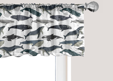 Ambesonne Whale Window Valance Pack of 2, Marine Creatures Aquatic Swimming Humpback Whale Species Nautical, Rod Pocket Curtain Valances for Kitchen Bedroom, 54" X 18", Slate Blue and Purpleblue