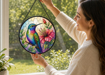 FZYGRAVH Suncatcher, Hummingbird Printed Glass Window Decor
