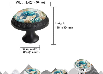 Elohiym 6 Pack Drawer Pulls Knobs, Blue Sea Turtle Nautical Map Cabinet Knobs Crystal Glass Dresser Knobs for Kitchen Bathroom Hardware