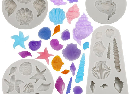 Beasea Silicone Molds Marine Theme, 4pcs Silicone Mold Fondant Cake Decoration Making Shells Conch Starfish Sheet Mat for Handmade Baking DIY