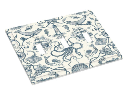 Ocean Octopus 3 Gang Light Switch Covers Decorative Unique Triple Toggle Wall Plate Electrical Faceplate Switchplate Sea Animal for Kitchen Bathroom Bedroom Home Decor
