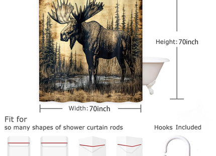 Wathon Wood Plank Style Moose in Pine Forest Shower Curtain 70X70IN