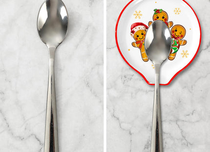 JarThenaAMCS 2Pcs 4.7inch Christmas Spoon Rest Cute Gingerbread Man Candy Snowflake Small Coffee Spoon Holder for Xmas Winter Bar Coffee Station Accessories