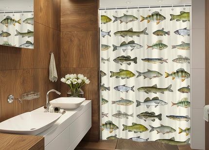 Sanzugh Rustic Cabin Fishing Camper RV Shower Curtain for Travel Trailer Bathroom, Country Lake Camping Small Shorter Fabric Shower Curtains Set, Happy Camp Decor Accessories with Hooks 47X64 inch