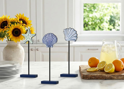 Smile 3 Pcs Wooden Decor Summer Indoor Decorations, Starfish Shell Style, Summer Table Centerpieces for Home Kitchen Seasonal Display