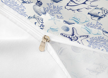 Coastal Duvet Cover Set Full Size,Beach Seashell Starfish Coral Bedding Set 3Pcs,Sea Ocean Theme Comforter Cover for Kids Teens Adult Bedroom Decor,Navy Sketch Nautical Quilt Cover,2 Pillowcases