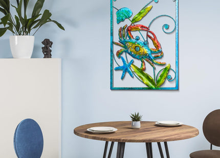 Crab Metal Wall Decor Marine Wall Art Wall Sculpture Crab with Glass Beads