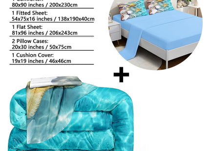 BDUCOK 6 Pieces Ocean Beach Themed Comforter Set Full Size, Coastal Water Print Bed in a Bag with Starfish Seashell Pattern, Soft Microfiber Bedding Set All Season 3005Full