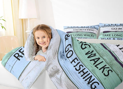 Lake House Comforter Set Twin Gift For Lake Lover,Country Paddle Retro Wood Grain Quilt Retro Rustic Farmhouse Bedding Set For Kids Teens Adult Women, Go Boating Down Comforter Lake Cabin Decor,Teal