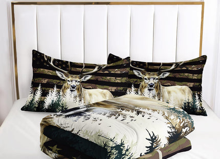 Ntlfup Deer Hunting Comforter Set for Teen Boys Men - Wild Animal Elk Moose Bedding Comforter Sets, Hunting Comforter Sets with 1 Comforter 2 Pillowcase - Queen Size Wildlife Forest Bed Set, Style 3