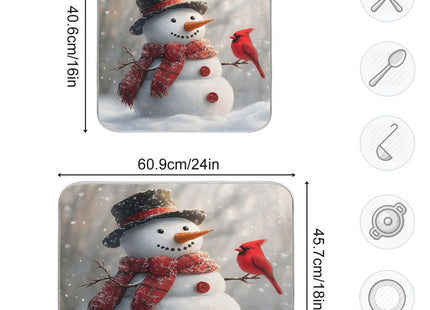 Snowman Cardinal Bird Absorbent Dish Drying Mat, Dishes Drainer Protector Pad Pot Holder for Kitchen 16 x 18 Inch