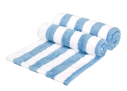 Amazon Basics Striped Beach Towels, Soft & Absorbent Pool Towel, 100% Ring-Spun Cotton, Machine Washable, Quick Dry, Oeko-TEX Certified, Large 30" x 60", Sky Blue, 4-Pack