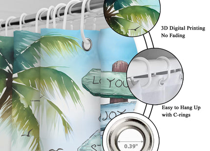 Beach Ocean Coastal Nautical Positive Quotes Bathroom Shower Curtain Set