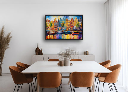 Amsterdam Wall Art, Netherlands Sailboat Cityscape Pictures Wall Decor, Landscape Canvas Prints Painting, City Framed Artwork for Living Room Bedroom Office Bathroom Corridor Dining Room 60"x 30"