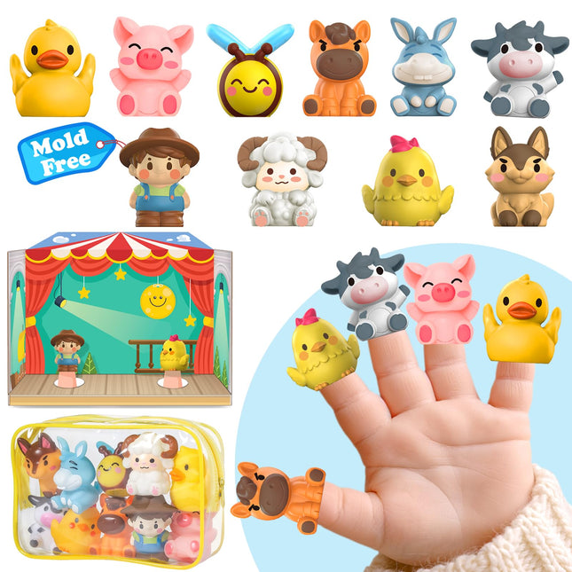 Oriate Animal Farm Finger Puppets, 10Pcs Bath Finger Toys for Toddlers 1-3