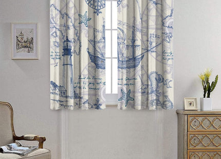 Nautical Sailboat Lighthouse Blackout Curtains - Rustic Hand Painted Compass Anchor Starfish Decorative Grommet Window Curtain Set Energy Saving Thermal Insulated Drapes,2 Panels 45L x 21W