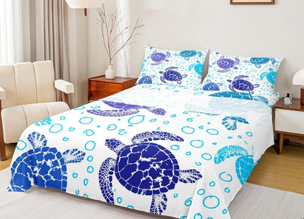 Sea Turtle Bedding Set King Kids Tortoise Fitted Sheet Underwater World Bed Sheet for Boys Girls Children Bedroom, Ocean Themed Home Decorative 4 Pcs Bedding Decor Set with 1 Flat &2 Pillowcases