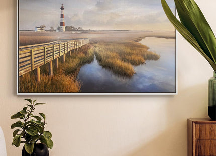 Renditions Gallery Wall Hangings Floater Framed Paintings Asthetic Lighthouse Private Path Decorations Artwork Prints for Home Kitchen Bedroom - 25"X37" White Frame GAL001