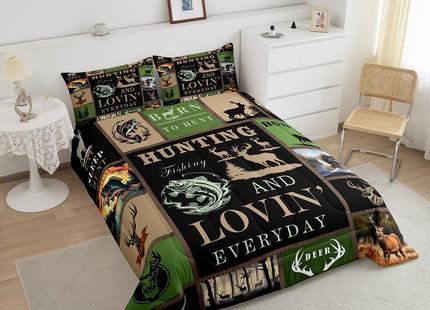 Feelyou Big Pike Fish Bedding Set Toddler Size Deer Comforter Set for Kids Boys Girls Fish and Hunt Duvet Set Antlers Fish Fishing Rod Inner Fill Comforter 1 Comforter Set with 1 Pillowcase