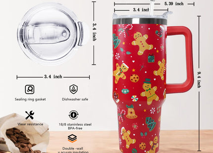 wmvhdiw 30 Oz Christmas Gingerbread Tumbler With Handle,Gingerbread Coffee Travel Mug Cup Water Bottle,Christmas Decor Gifts for Women
