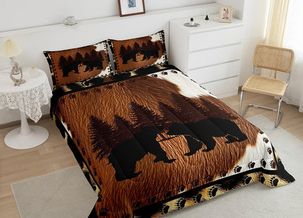 Kids Cow Fur Comforter Set Deer Bear Bedding Set Rustic Cabin Country