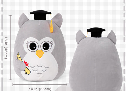 OurHonor Graduation Owl Plush 18in, Grey Owl Stuffed Animal with Cap