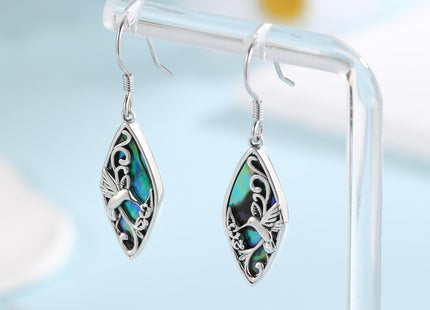 Sterling Silver Hummingbird Earrings Abalone Shell Filigree Hummingbird Dangle Drop Earrings Bohemia Jewelry Gift for Women Mother Mom