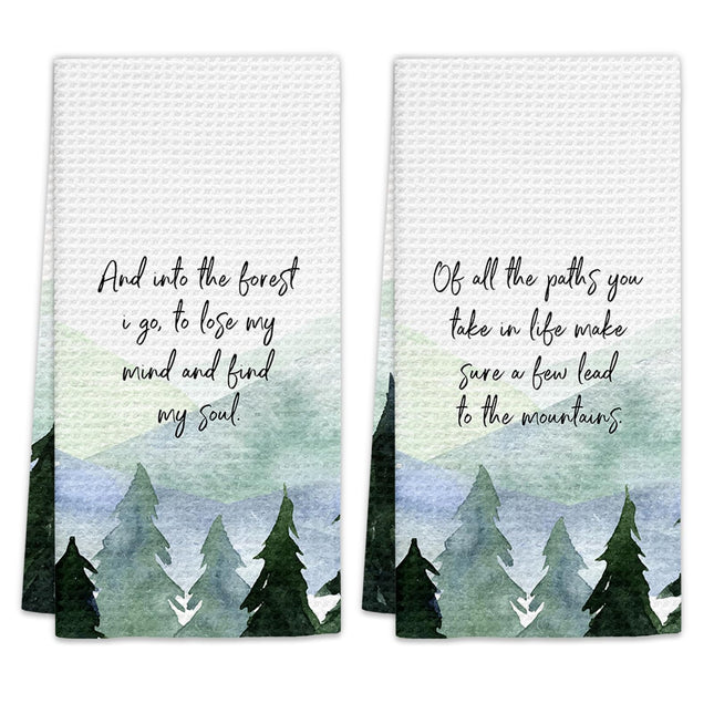 FIicy Rustic Mountain Cabin Decor Kitchen Towels Set of 2 - Mountain Dish Towels, Off All the Paths Decorative Hand Towels for Kitchen Bathroom, Camper Gifts Kitchen Bathroom Decor(16x24 Inch)