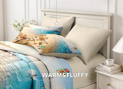 Nesker Queen Comforter Set with Sheets, 7 Pieces Beach Surfing Bedding