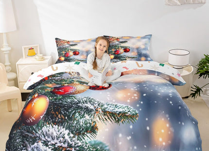 Merry Christmas Theme Bedding Set Boys Girls Santa Claus Deer Comforter Cover Kids Teens Christmas Trees Winter Xmas Theme Duvet Cover New Year Presents Home Bedroom Decor Bedding Collection, Twin