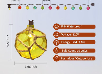 8.5Ft Nautical Fishing Float String Lights,Plug in Beach Themed Buoy Lights